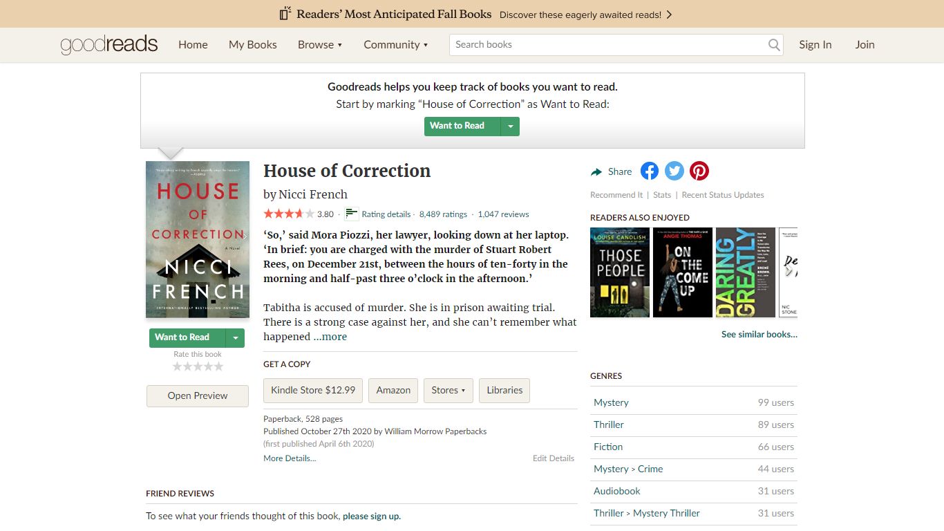 House of Correction by Nicci French - Goodreads