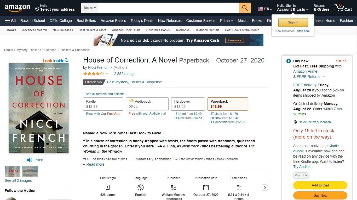 House of Correction: A Novel Paperback – October 27, 2020
